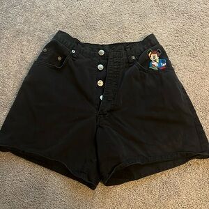 Vintage black denim Mickey Mouse shorts by Jerry Leigh